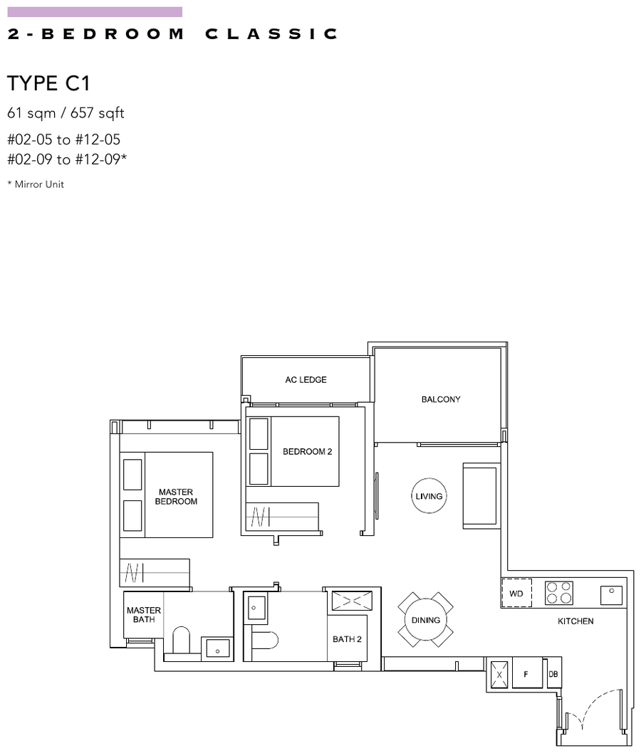 2-Bedroom Classic · Type C1 · 657 sqft